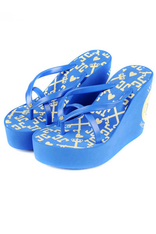 Juicy Couture High Wedges Flip Flops White Blue